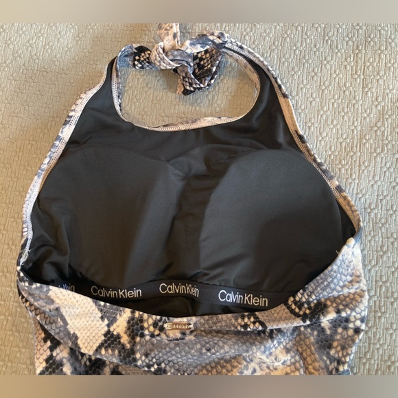Calvin Klein One- Piece Snake Print High Neck Halter Swimsuit 10 - Picture 9 of 15